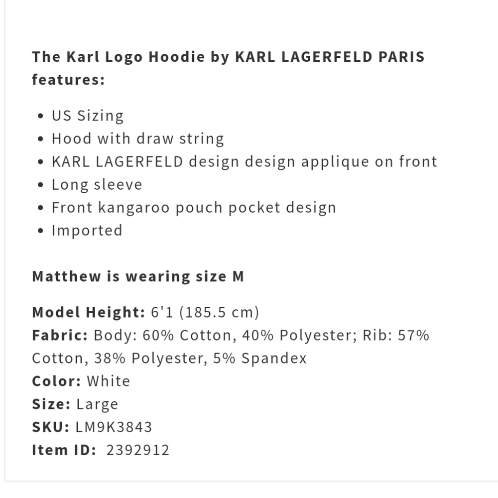 Karl Logo Hoodie
by KARL LAGERFELD PARIS - Picture 8 of 8